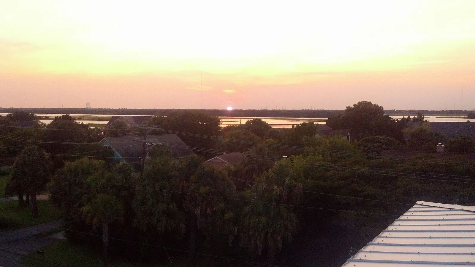 Sunset over the marsh from the roof deck